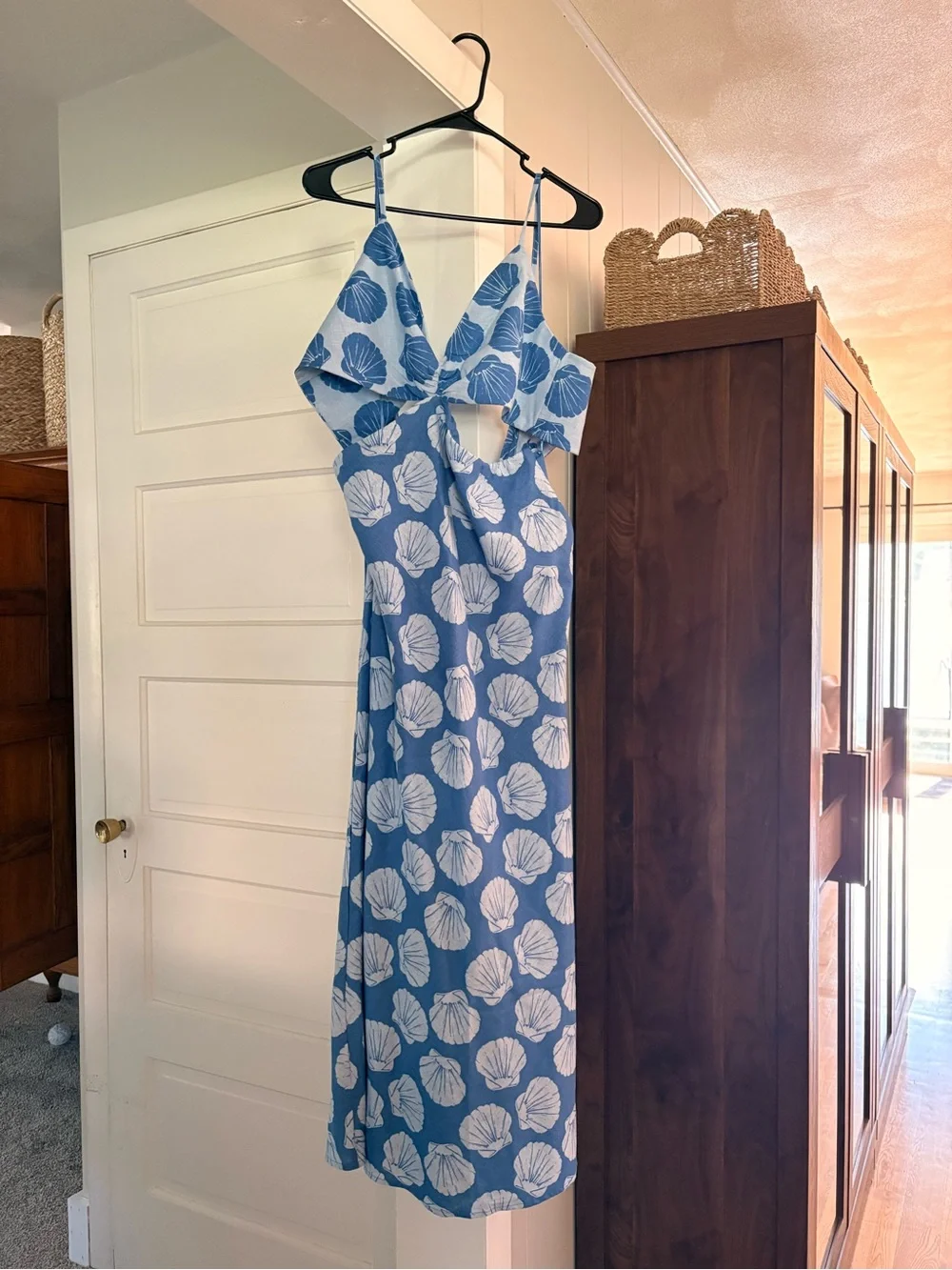 NWT Abercrombie & Fitch Julia Slip Cutout Maxi Dress in Blue Shell - XL